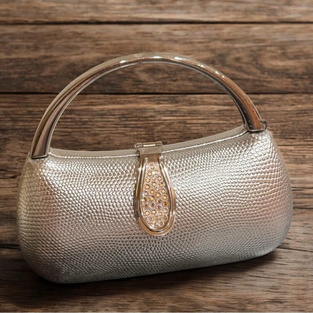 Chic Silver Clutch with Crystal Accents